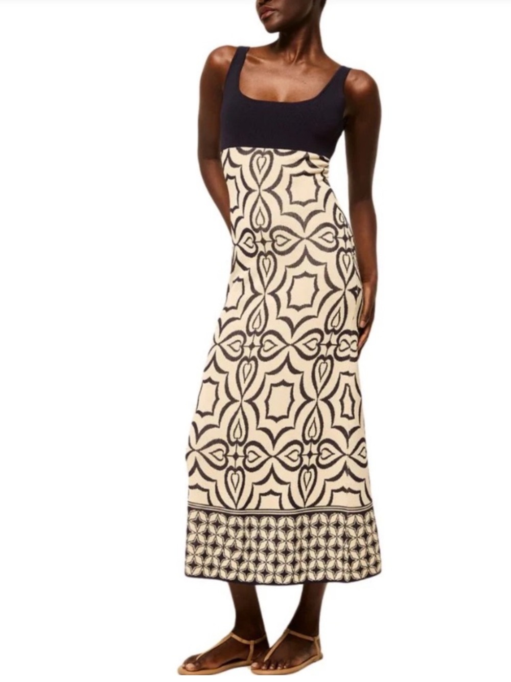 New Misa Los Angeles Navy & Cream Mosaic Patterned Maxi Dress Size Medium